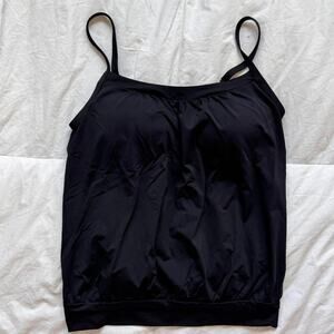 lands end black blouson tankini swimsuit top sz 10P modest beach vacation